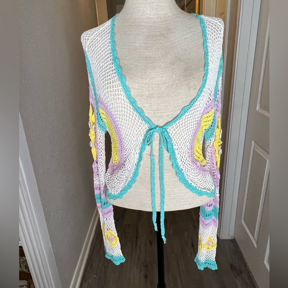 Vintage Cyrus Crochet knit cardigan boho shells - Picture 1 of 8